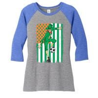 Soccer Player Leprechaun Irish American Flag St Patricks Day Gift Women's Tri-Blend 3/4-Sleeve Raglan Shirt