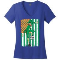 Soccer Player Leprechaun Irish American Flag St Patricks Day Gift Women's V-Neck T-Shirt