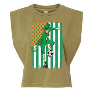 Soccer Player Leprechaun Irish American Flag St Patricks Day Gift Garment-Dyed Women's Muscle Tee