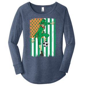 Soccer Player Leprechaun Irish American Flag St Patricks Day Gift Women's Perfect Tri Tunic Long Sleeve Shirt