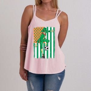 Soccer Player Leprechaun Irish American Flag St Patricks Day Gift Women's Strappy Tank