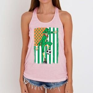 Soccer Player Leprechaun Irish American Flag St Patricks Day Gift Women's Knotted Racerback Tank