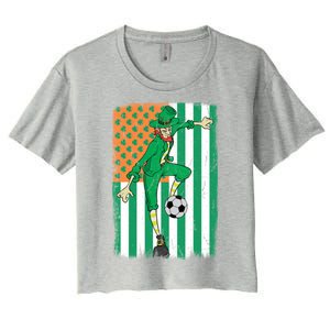 Soccer Player Leprechaun Irish American Flag St Patricks Day Gift Women's Crop Top Tee