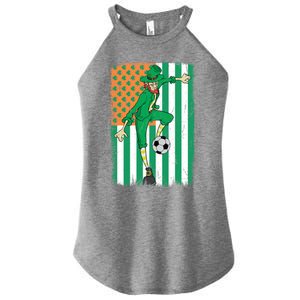 Soccer Player Leprechaun Irish American Flag St Patricks Day Gift Women's Perfect Tri Rocker Tank