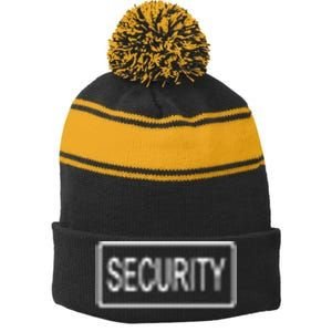 Security Pocket Logo Back And Front Stripe Pom Pom Beanie