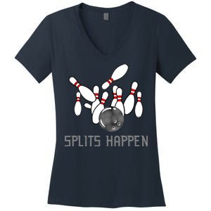 Splits Happen Bowling Women's V-Neck T-Shirt