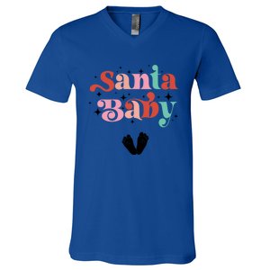 Santa Pregnant Mama Christmas Pregnancy Announcet Gift V-Neck T-Shirt