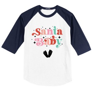 Santa Pregnant Mama Christmas Pregnancy Announcet Gift Baseball Sleeve Shirt