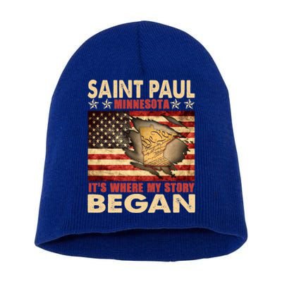 Saint Paul Minnesota Usa Flag 4th Of July Gift Short Acrylic Beanie