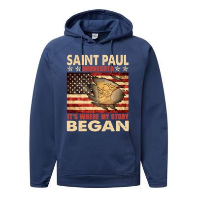 Saint Paul Minnesota Usa Flag 4th Of July Gift Performance Fleece Hoodie