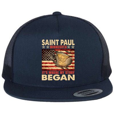 Saint Paul Minnesota Usa Flag 4th Of July Gift Flat Bill Trucker Hat