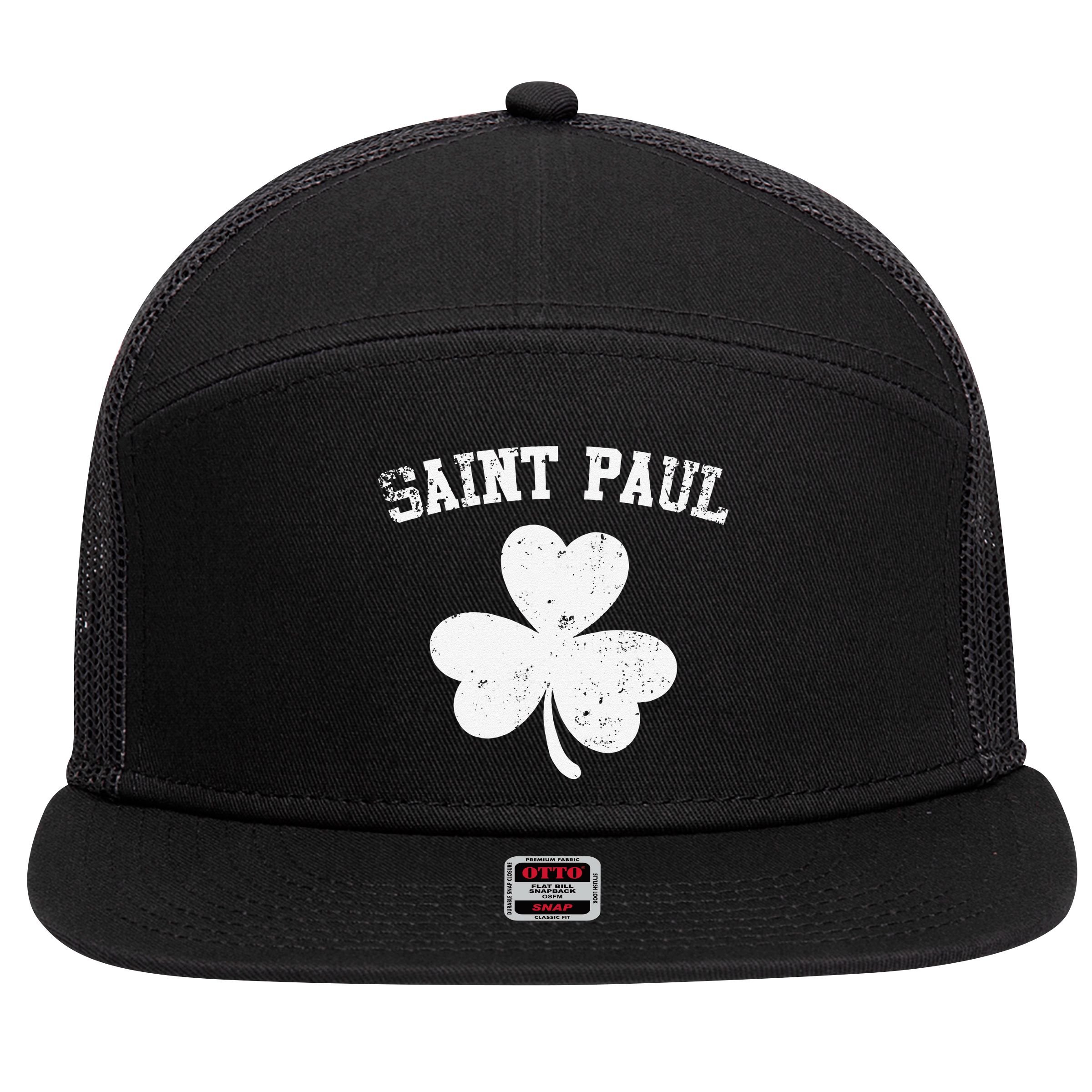 Saint Paul Minnesota St Patrick's Day Shamrock 7 Panel Mesh Trucker Snapback Hat