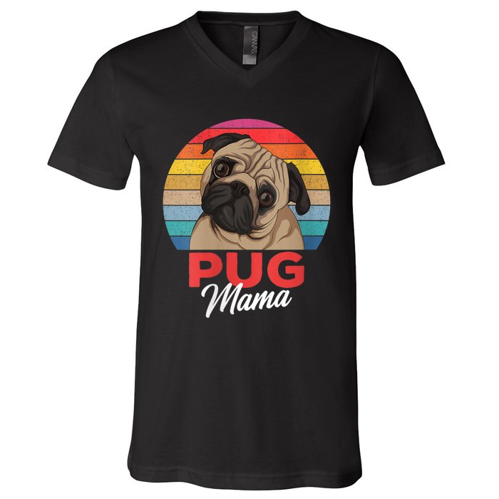 S Pug Mama Cute Dog Mom Funny Girls Gift Vneck V-Neck T-Shirt