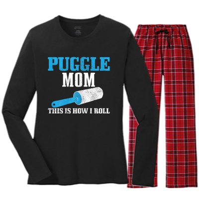 S Puggle Mom Dog Hair Funny Puggle Mama Women's Long Sleeve Flannel Pajama Set 