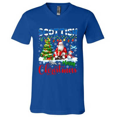 Scottish Proud Merry Christmas Tree Santa Funny Family Gift V-Neck T-Shirt