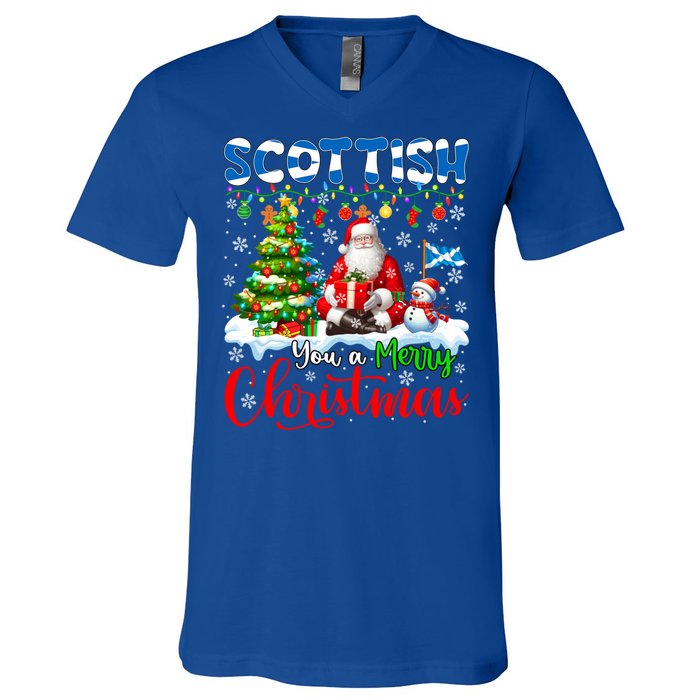 Scottish Proud Merry Christmas Tree Santa Funny Family Gift V-Neck T-Shirt