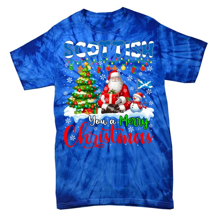 Scottish Proud Merry Christmas Tree Santa Funny Family Gift Tie-Dye T-Shirt