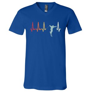 Ski Pulse Mountain Winter Sports Skier Skiing Heartbeat Gift V-Neck T-Shirt