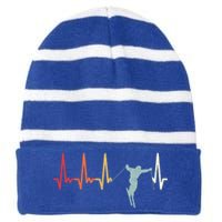 Ski Pulse Mountain Winter Sports Skier Skiing Heartbeat Gift Striped Beanie with Solid Band