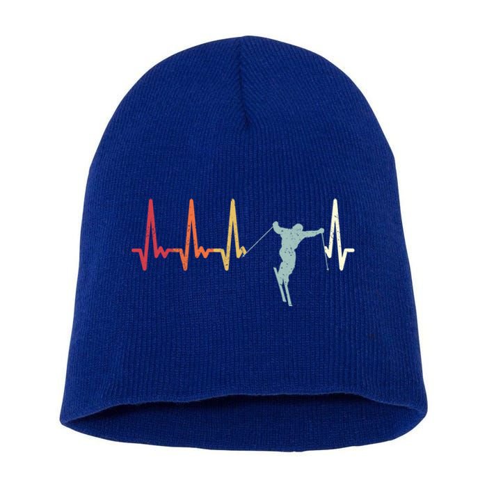 Ski Pulse Mountain Winter Sports Skier Skiing Heartbeat Gift Short Acrylic Beanie