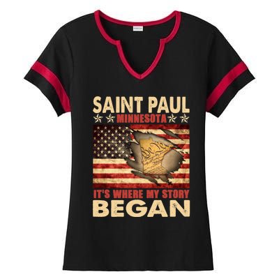 Saint Paul Minnesota Usa Flag 4th Of July Gift Ladies Halftime Notch Neck Tee