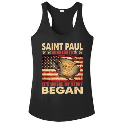 Saint Paul Minnesota Usa Flag 4th Of July Gift Ladies PosiCharge Competitor Racerback Tank