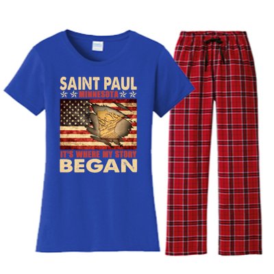 Saint Paul Minnesota Usa Flag 4th Of July Gift Women's Flannel Pajama Set