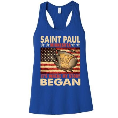 Saint Paul Minnesota Usa Flag 4th Of July Gift Women's Racerback Tank