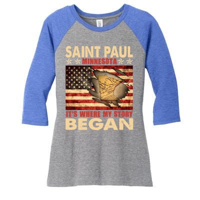 Saint Paul Minnesota Usa Flag 4th Of July Gift Women's Tri-Blend 3/4-Sleeve Raglan Shirt