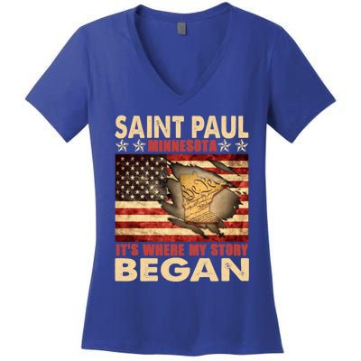 Saint Paul Minnesota Usa Flag 4th Of July Gift Women's V-Neck T-Shirt