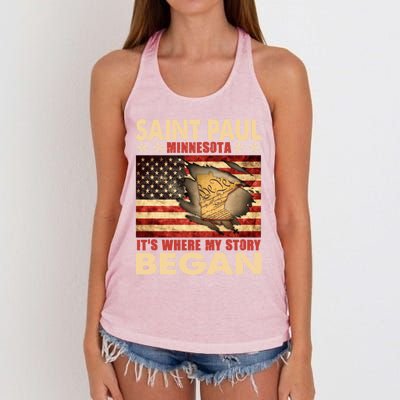 Saint Paul Minnesota Usa Flag 4th Of July Gift Women's Knotted Racerback Tank