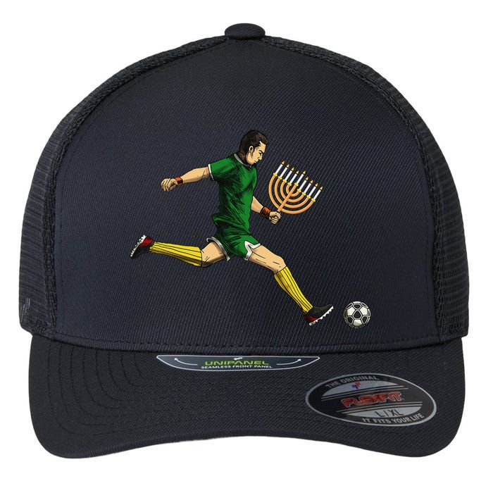 Soccer Player Menorah Hanukkah Sport Chanukah Jewish Holiday  Flexfit Unipanel Trucker Cap