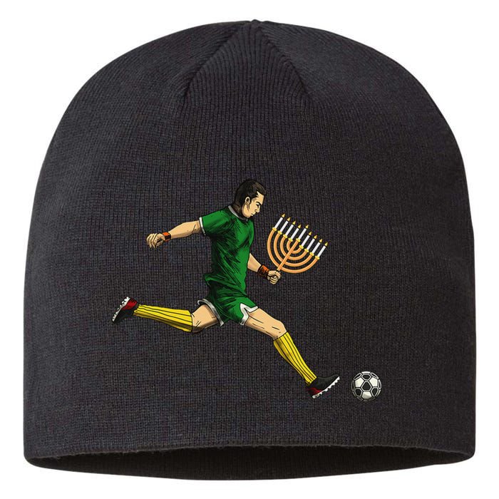 Soccer Player Menorah Hanukkah Sport Chanukah Jewish Holiday  Sustainable Beanie