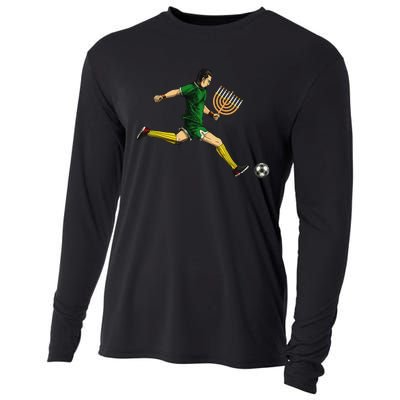 Soccer Player Menorah Hanukkah Sport Chanukah Jewish Holiday  Cooling Performance Long Sleeve Crew