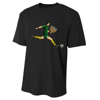 Soccer Player Menorah Hanukkah Sport Chanukah Jewish Holiday  Performance Sprint T-Shirt