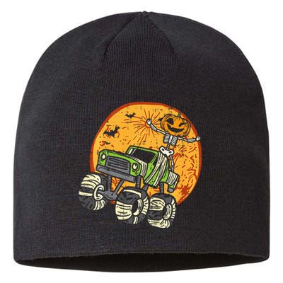 Skeleton Pumpkin Monster Truck Halloween Sustainable Beanie