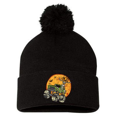 Skeleton Pumpkin Monster Truck Halloween Pom Pom 12in Knit Beanie