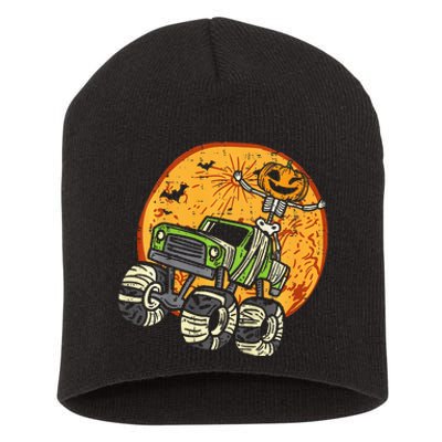 Skeleton Pumpkin Monster Truck Halloween Short Acrylic Beanie