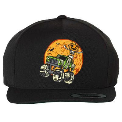 Skeleton Pumpkin Monster Truck Halloween Wool Snapback Cap