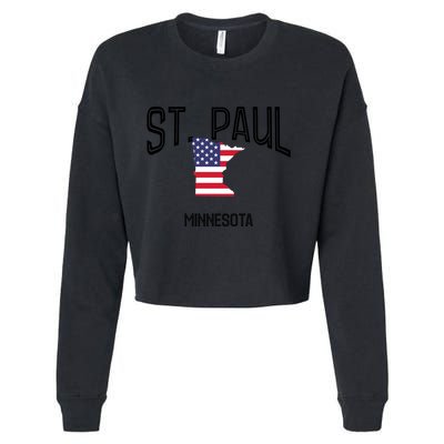 St Paul Minnesota Mn Throwback Retro Usa Flag Meaningful Gift Cropped Pullover Crew
