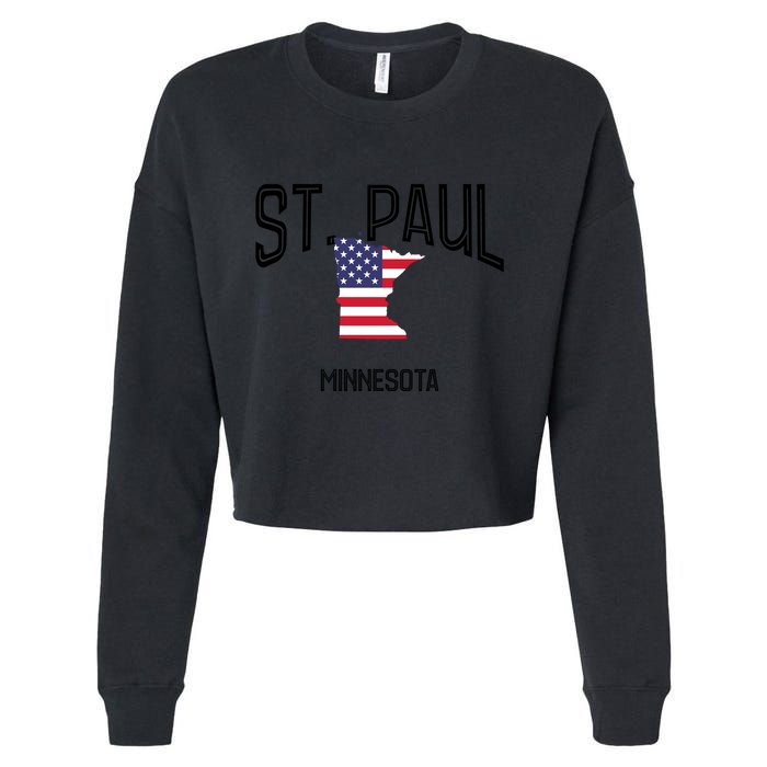 St Paul Minnesota Mn Throwback Retro Usa Flag Meaningful Gift Cropped Pullover Crew
