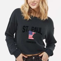 St Paul Minnesota Mn Throwback Retro Usa Flag Meaningful Gift Cropped Pullover Crew