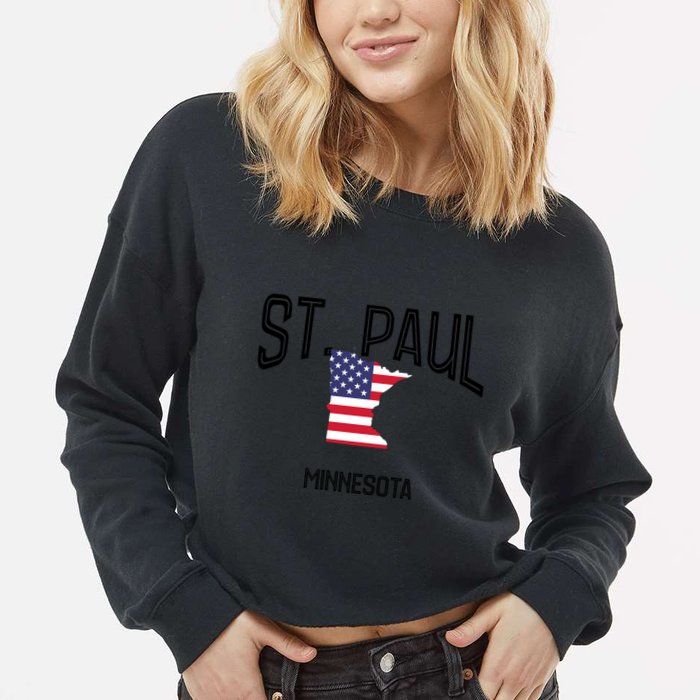 St Paul Minnesota Mn Throwback Retro Usa Flag Meaningful Gift Cropped Pullover Crew