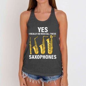 Saxophone Player Music Instrument Jazz Musician Saxophonist Women's Knotted Racerback Tank