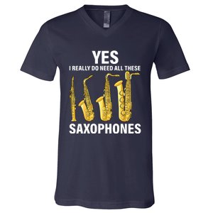 Saxophone Player Music Instrument Jazz Musician Saxophonist V-Neck T-Shirt