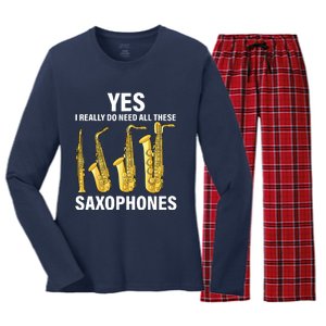 Saxophone Player Music Instrument Jazz Musician Saxophonist Women's Long Sleeve Flannel Pajama Set 