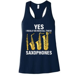 Saxophone Player Music Instrument Jazz Musician Saxophonist Women's Racerback Tank