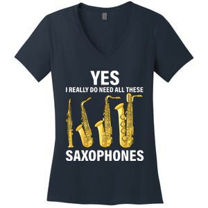 Saxophone Player Music Instrument Jazz Musician Saxophonist Women's V-Neck T-Shirt