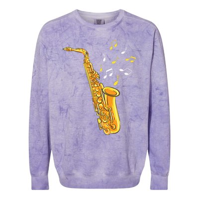 Saxophone Player Musical Notes Saxophonist Jazz Musician Sax Colorblast Crewneck Sweatshirt