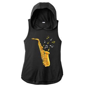 Saxophone Player Musical Notes Saxophonist Jazz Musician Sax Ladies PosiCharge Tri-Blend Wicking Draft Hoodie Tank